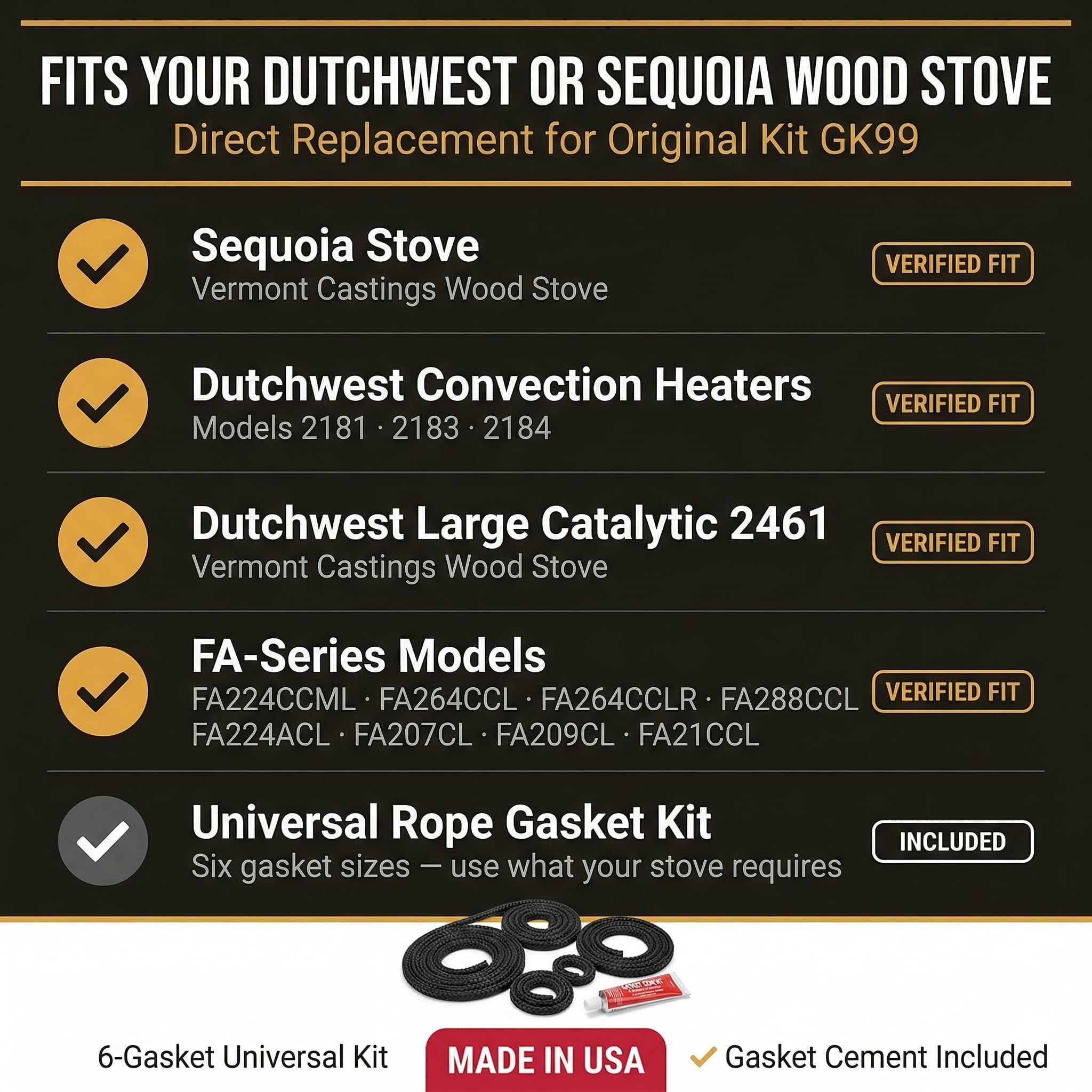 DutchWest GK99 ガスケットキット 薪ストーブ 新品未使用オマケ付き Amazon.com: Midwest Hearth Gasket Kit GK99 for Dutchwest & Vermont